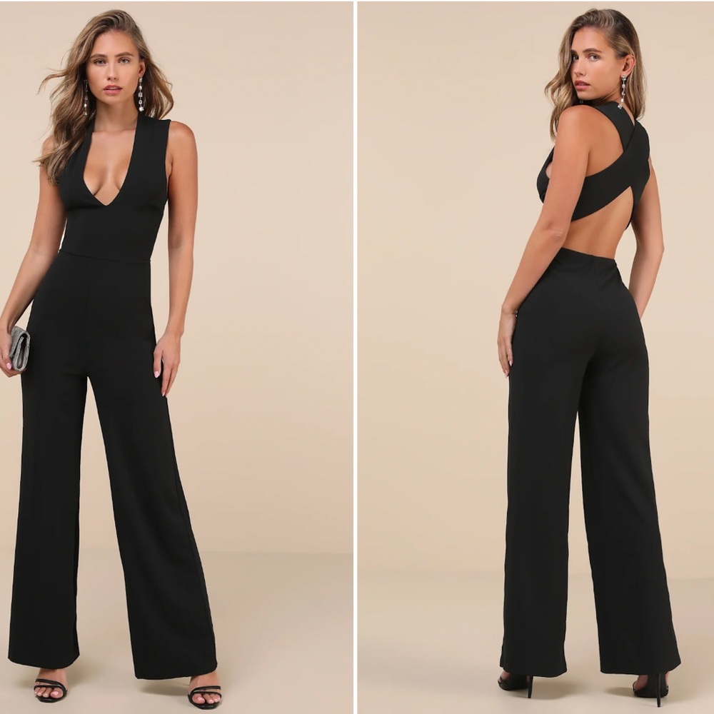 Lulu's Black Plunging V-Neck Jumpsuit
